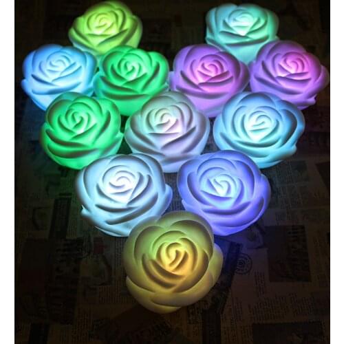 4X Electric Rose Candle Light 7 Color Changing Tea Light Battery Operated Travel Night Lamp Romance Party Wedding Camping Decors