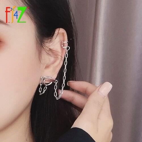 F.J4Z 1PC Punk Cuff Earrings Hit-hop Silver Color Alloy Chain Ear Cuffs Stylish Lady Party Earring Gifts Dropship