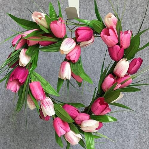 Simulation Tulip Heart-shaped Wreath Home Decoration Hanging Ornament Wall Door Window Decorations Festive Supplies