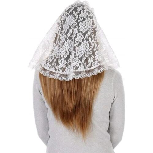ISHSY White Bridal Veil Mantilla for Church Veil Catholic Latin Mass Head Covering Soft Lace Vela negra Voile Mantilla 2019
