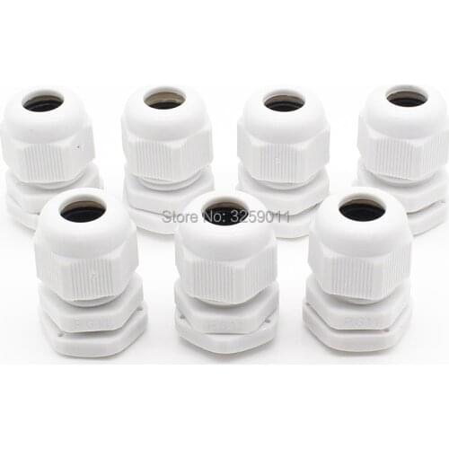 50PCS Cable Glands PG 11 Black White Waterproof Adjustable Nylon Connectors Joints With Gaskets 5-10mm For Electrical Appliances