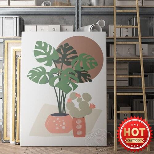 Nordic Style Green Plant Canvas Painting Poster, Vintage Small Fresh Art Mural, Morandi Colour Scheme Home Decor Wall Picture