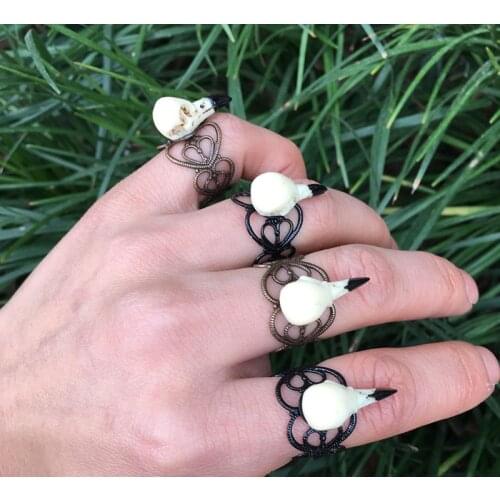 Mini Raven Skull Rings Bird Skull Gift Crow Raven Black Rings Spooky Adjustable Ring,gothic Ring,animal Skull