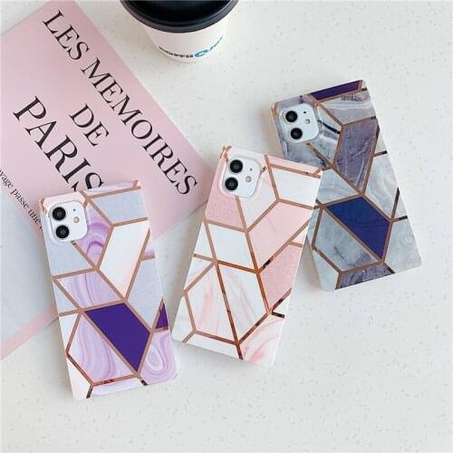 The square geometric marble phone case For iPhone 11Pro Max 8 7 Plus XR XS MAX SE2020 soft electroplating IMD bracket back cover