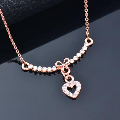 LEEKER 2021 trend Pink Love Hear Crystal Pendants and necklaces Rose Gold Color Necklace For Women wedding accessories 335 LK6