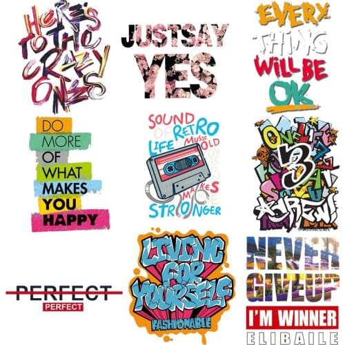 Top Fashion Stripes Rock Letter Iron on Stickers for Clothes Transfer Tops Patches Clothing Applications DIY T-shirt Appliques