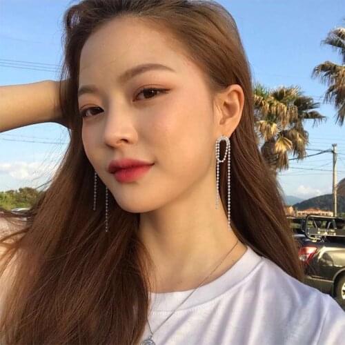 Fashion Rhinestone womens Earrings shiny crystal geometric design Tassel Earrings bride Earrings wedding jewelry accessories