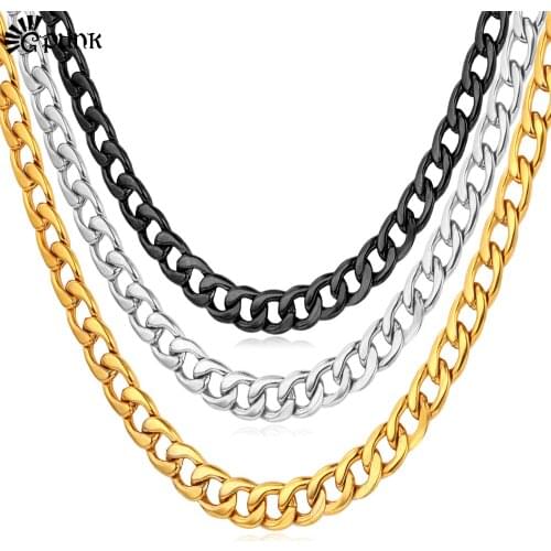 Men Punk Big Necklace 316L Stainless Steel Never Fade Cuban Necklaces Gift For Men Statement Necklace wholesale Chain Gold N227G