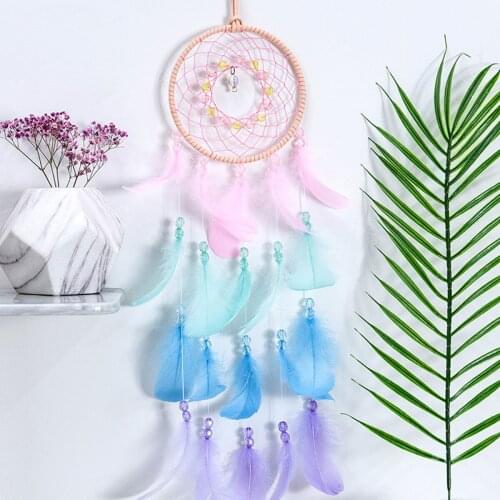 Wall Dreamcatcher Handmade Feather Dream Catcher Braided Wind Chimes ​For Girls Room Decoration Hanging Home Decor with Ligh