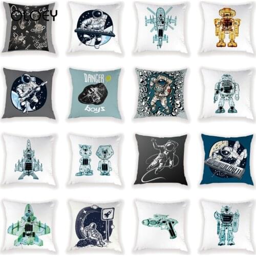 Astronaut Cushion Cover Space Science Throwing Cushion Cover Spaceship Robot Cushion Cover Home Bedroom Decorative Bedspread