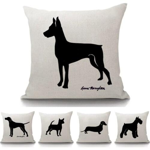 Black Dog Print Home Decor Cushion Cover Dachshund Shepherd Dog Doberman Pinscher Animal Christmas Decoration Sofa Pillow Case