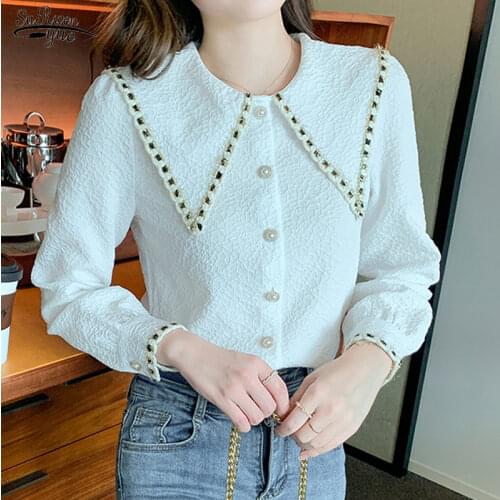 Polka Dot Chiffon Blouse Tops Women 2021 Spring Long Sleeve Women Shirts Blouses Stand Collar Loose Casual Female Shirt 13074