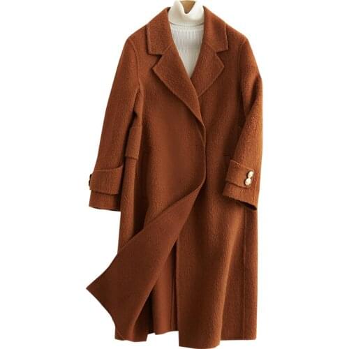 2020 New Temperament Long Fund Loose Coat Woman Alpaca Two-sided Wool Wool Overcoat
