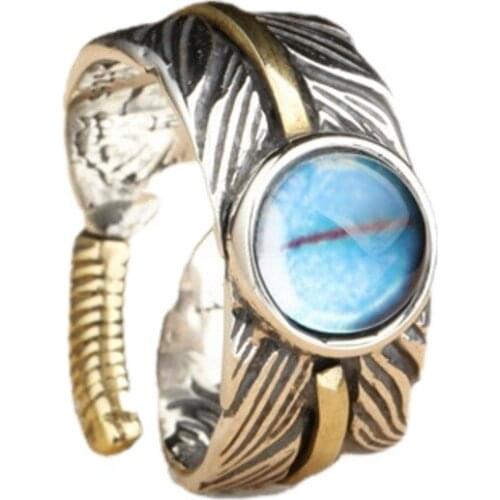 BOCAI 2021 New Real S925 Silver Jewelry Feather Ring for Man Devils Eyes Personality and Trend of Men and Women Rings
