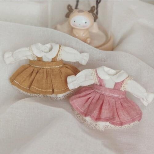 New Mori Style Doll Clothing Bib Overall Skirt and T-shirt for ob11,obitsu11,Molly, 1/12bjd doll clothes accessories for dolls