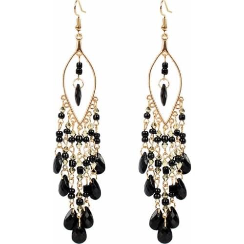 New Bohemia Wind Fashion Tassels Bead Earrings Womans Vintage Alloy Drop Earrings Sweet Personality Simple Earrings Jewelry Gift