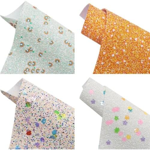 Chunky Glitter Faux Leather Sheets Sequins Polymer Slice Lace Embossed Synthetic Leather Fabric 20x33cm for DIY Earrings Bows