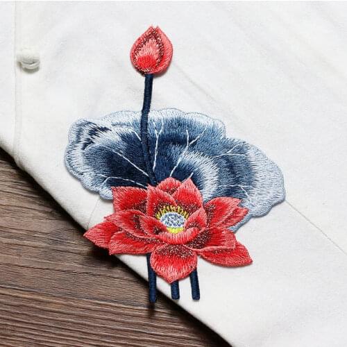 Ancient Style Pond Lotus Clothing Cloth Accessories Hanfu Wedding Patch Hand-stitched Craft Embroidery Decoration