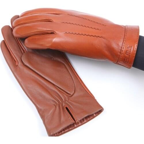 Autumn Winter Mans Real Leather Gloves Plus Velvet Warm Sheepskin Full palm Touchscreen Gloves For Driving Male EM021NC2