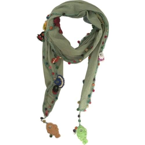 Pafuli Hand Embroidered Beaded Ethnic Scarf Green