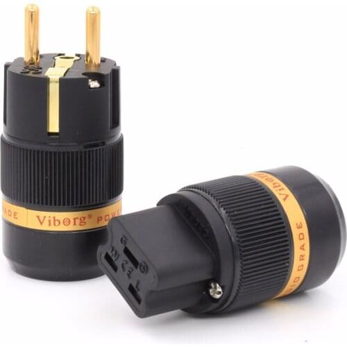 Pair Viborg VE501G+VF520G 99.999% Pure Copper 24K gold plated EU Male & 20A IEC Female power Plug Connector