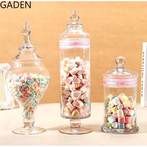 European-style Transparent Glass Candy Jar Wedding Decorations with Glass Cover Decorative Jars Home Desktop Storage Decorations