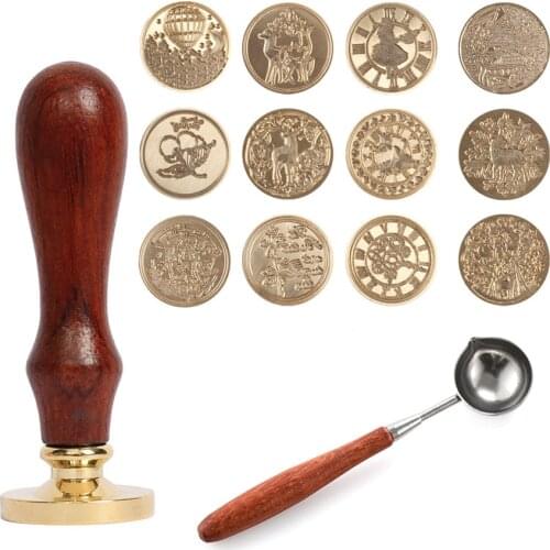 Retro Antique Wax Seal Stamp Wedding Invitation Scrapbooking Sealing Decor Wax Metal Stamps Wooden handle + free spoon
