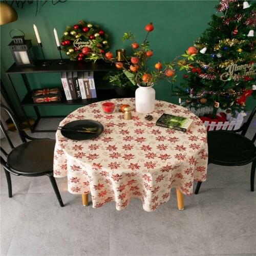 Tablecloth for Table Bronzing Printed Dustproof Holiday Kitchen Christmas Round Gilded Snowflake Table Cloth for New year