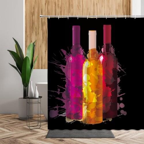 Nordic Style Shower Curtains Sets Red Wine Bottle Waterproof Bathroom Bath Decor Wall Hanging Printed Fabric Curtain For Kitchen
