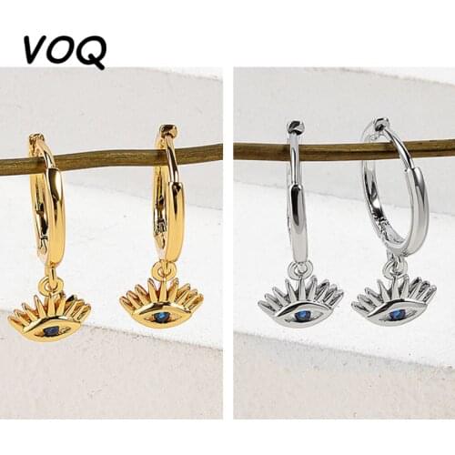 VOQ 925 Sterling Silver Lovely Blue Eyes Earrings for Women Zircon Charms Simple Ear Jewelry Gifts