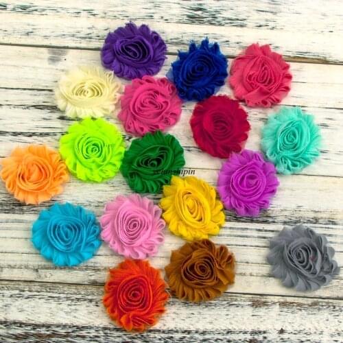 1PC 2.6" 15colors Chic Shabby Chiffon Flowers Hair Clips For Kids Hair Accessories 3D Frayed Fabric Flowers For Headbands