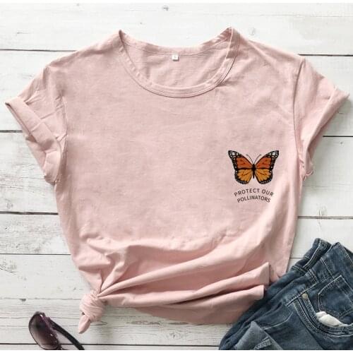 Protect Our Pollinators T-shirt Aesthetic Colored Butterfly Printed Vegan Tee Top Women Summer Graphic Nature Tshirt