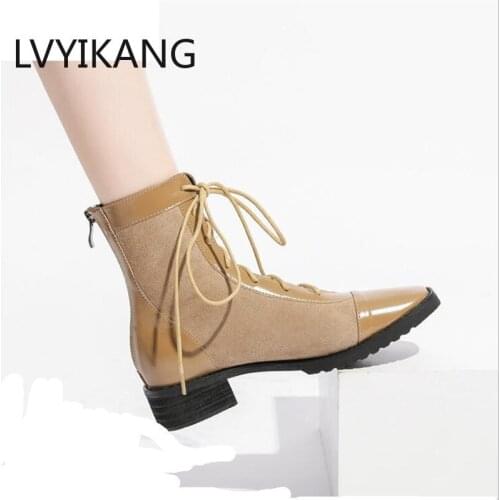 LVYIKANG 2019 Woman Ankle Boots Fur Winter Warm Ankle Boots Woman Back Zipper Shoes Women Square Head Thick-soled Martin Boots