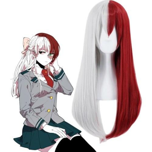 My Boku No Hero Academia Todoroki Shoto Women Long Red and White Wig Hair Party Wigs for Cosplay Costume + Free Wig Cap