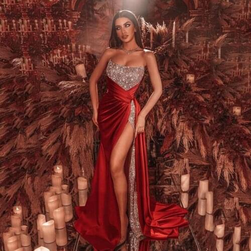 Sexy Burgundy Mermaid High Side Split Shiny Sequin Prom Dresses Party dress 2021 robes de soirée Backless Long Evening Gowns