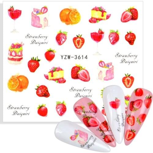 1pcs 3D Summer Fruit Nails Watermark Tattoo Sticker DIY Designs Orange Strawberry Cake Letter Nail Art Sliders Decors Decals