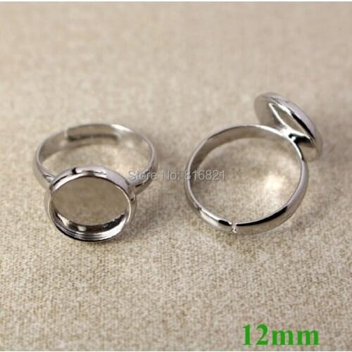 12mm Blank Round Bezel Cameo Cabochon Bases Adjustable Ring Settings Findings for DIY Kids Children Ring Making Silver Plated