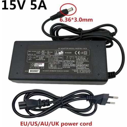 15V 5A Output Interface 6.36*3.0mm Tip Center EU US UK AU plug AC Universal Power Adapter power supply Charger for Toshiba