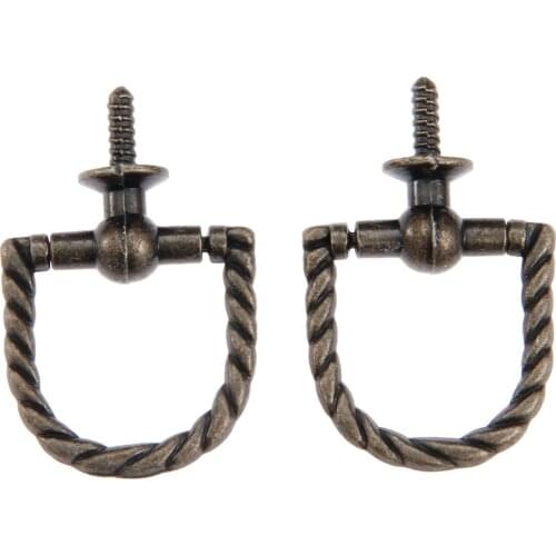 2pcs Ring Handles Antique Bronze Braided Zinc Alloy Pull Holder Drawer Knob Furniture Cabinet Door 28*22mm Vintage Jewelry Chest