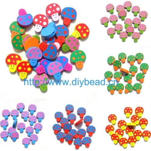 20pcs DIY Jewelry Children Handcraft Department bracelet accessories Cartoon Wooden beads Mushroom Head mix color