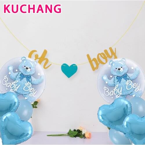 24inch Baby Boy Bear Or Girl Blue Pink Bubble Bear Foil Balloons Birthday 1 Year Baby Shower Decorations Kids Toys Balloon