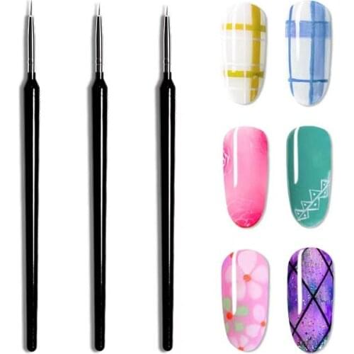 3Pcs/Set Nail Art Liner Brush 3D Acrylic French Stripe Manicure Ultra-thin Line Drawing Pen UV Gel Brushes 3 Sizes Liner Pen