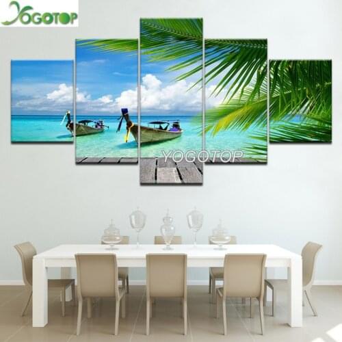 Diy Diamond Painting 5D Full Drill Mosaic Diamant Embroidery rhinestone Wall Art 5 Pieces Beach blue palm trees scenery ML1154
