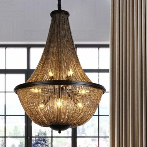 American Retro Black Tassel E14 Led Pendant Light D60 H80cm 8 Light Loft Stairs Led Hanging Lamp Led Luminarias Suspend Lamp