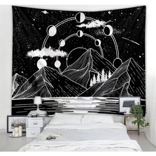 Mountains Under the Moon Printed Large Wall Hanging Starry Night Scene Bohemian Wall Tapestry Mandala Wall Art Decor
