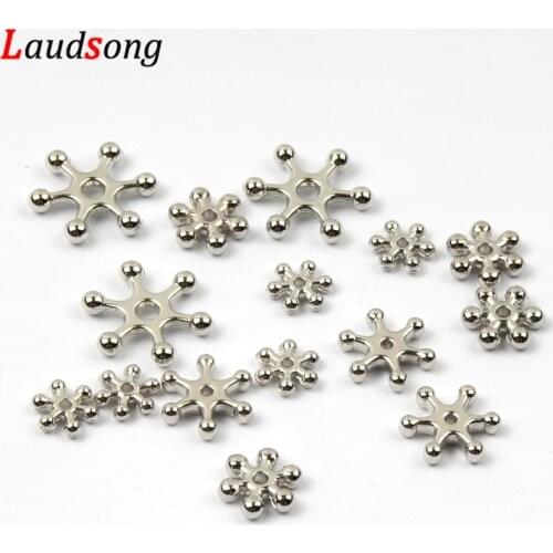 200Pcs 8 10 12 16mm Rhodium CCB Snowflake Spacer Beads Loose Plastic Beads For DIY Jewelry Making Findings Accessories