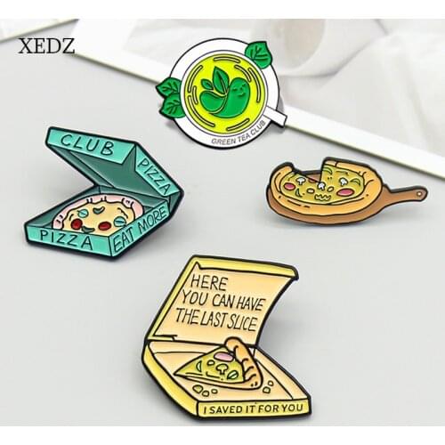 XEDZ Pizza Club Enamel Brooch Cartoon Delicious Food Fast Food Badge Childrens Clothing Decoration Gift