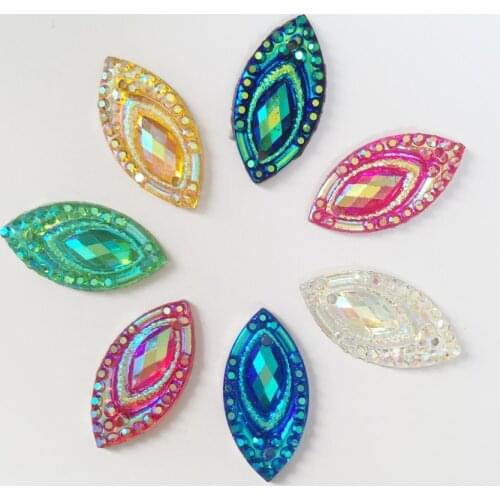 HOT 60pcs AB Resin Horse eye Flatback Rhinestone Wedding decoration 2 Hole button D47