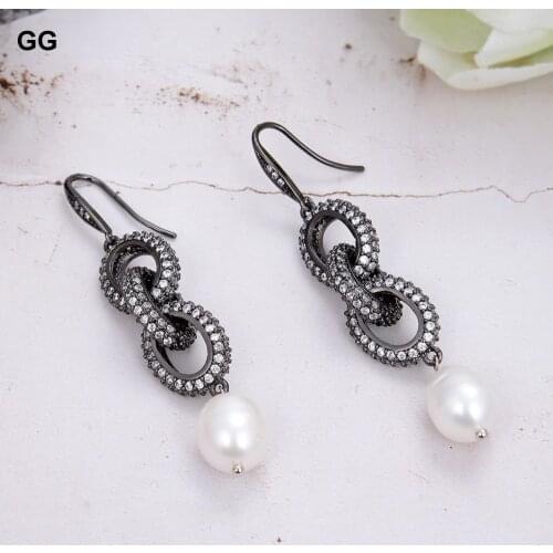 GuaiGuai Jewelry 2.5" Natural Cultured Freshwater White Rice Pearl Earrings For Women