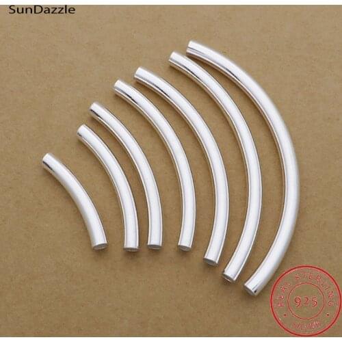 Genuine Real Pure Solid 925 Sterling Silver Curved Tube Silver Long Beads Connector Bracelet Necklace Jewelry Making Findings